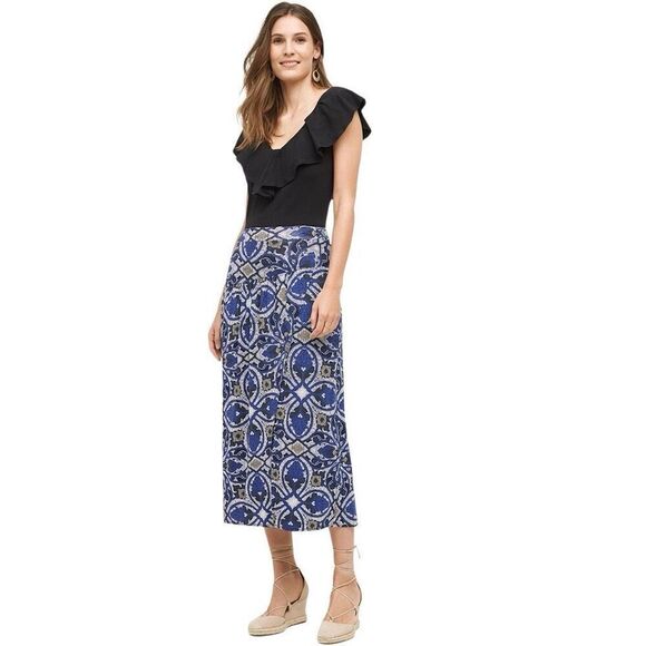 Maeve Anthropologie Cyprus XL Wrap Skirt Blue Motif Boho African Graphic Fits 1X - Picture 3 of 16